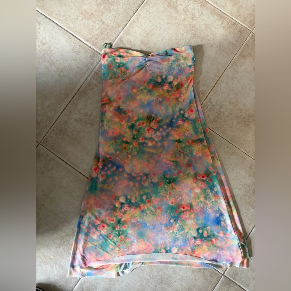 AFRM Lucile strapless midi dress floral "Fog Field" size small NWT